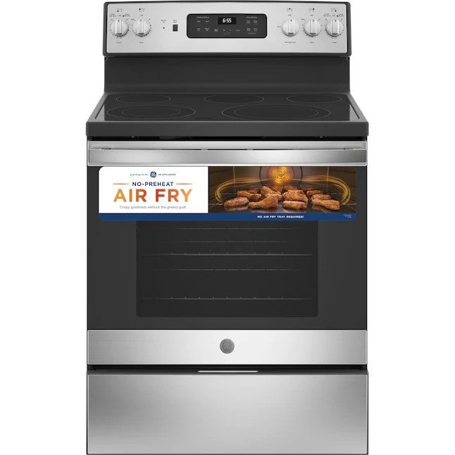 Photo 1 of GE 30-in Smooth Surface 5 Elements 5.3-cu ft Self-Cleaning Air Fry Convection Oven Freestanding Electric Range (Fingerprint-resistant Stainless Steel)