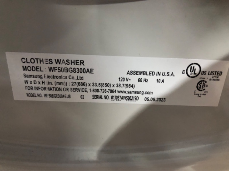 Photo 6 of SAMSUNG WF50BG8300AE 5.0 Cu. Ft. Ivory White Smart Front Load Washer