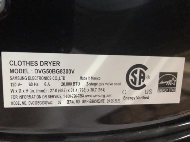 Photo 3 of **DOES NOT TURN ON** Samsung 7.5-cu ft Stackable Steam Cycle Smart Electric Dryer (Brushed Black) ENERGY STAR