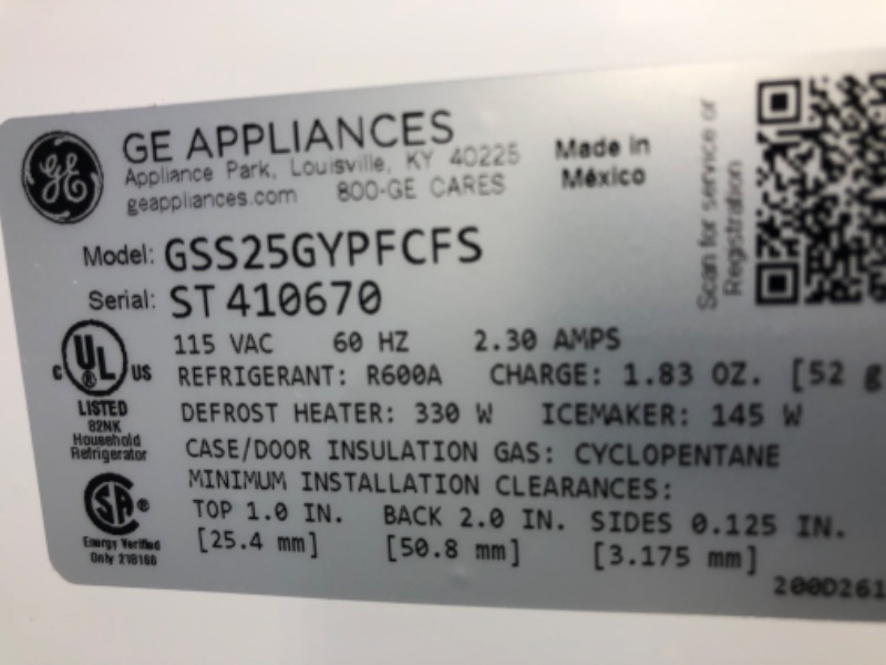 Photo 1 of GE 25.3-cu ft Side-by-Side Refrigerator with Ice Maker (Stainless Steel) 32" x 36" x 70"