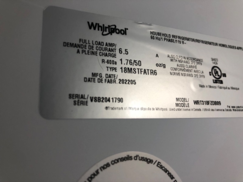 Photo 7 of **DAMAGED**Whirlpool 18.2-cu ft Top-Freezer Refrigerator (Black)