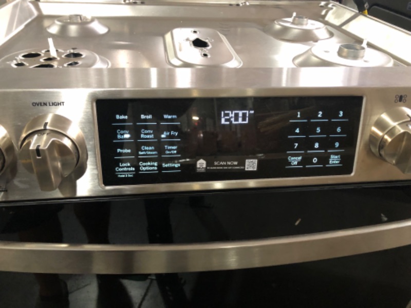 Photo 2 of GE Profile 30-in Deep Recessed 5 Burners Self and Steam Cleaning Air Fry Convection Oven Slide-in Smart Dual Fuel Range (Fingerprint-resistant Stainless Steel)