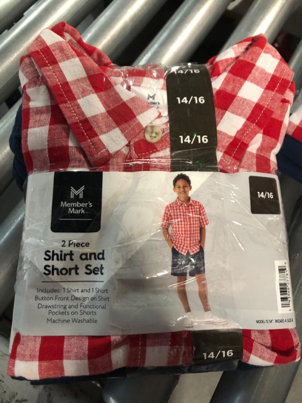 Photo 1 of PACK OF 2******
Member's Mark Boy's 2 Piece Button Short Sleeve Shirt Drawstring Short Set SIZE 14/16