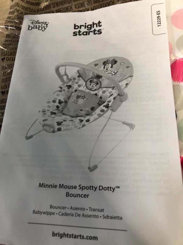 Photo 3 of Bright Starts Disney Baby Minnie Mouse Vibrating Bouncer with bar- Spotty Dotty