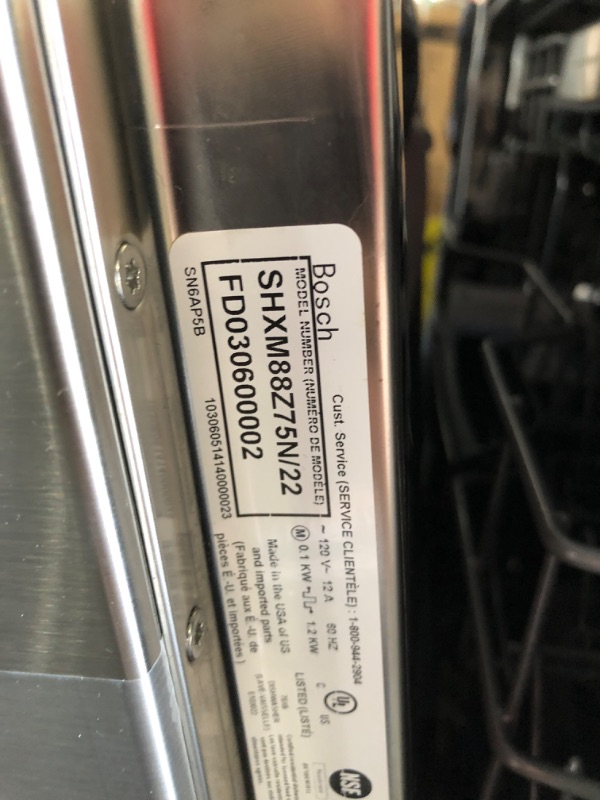 Photo 9 of *PARTS ONLY, SEE NOTES* Bosch 800 Series Top Control 18-in Built-In Dishwasher With Third Rack (Stainless Steel) ENERGY STAR, 44-dBA