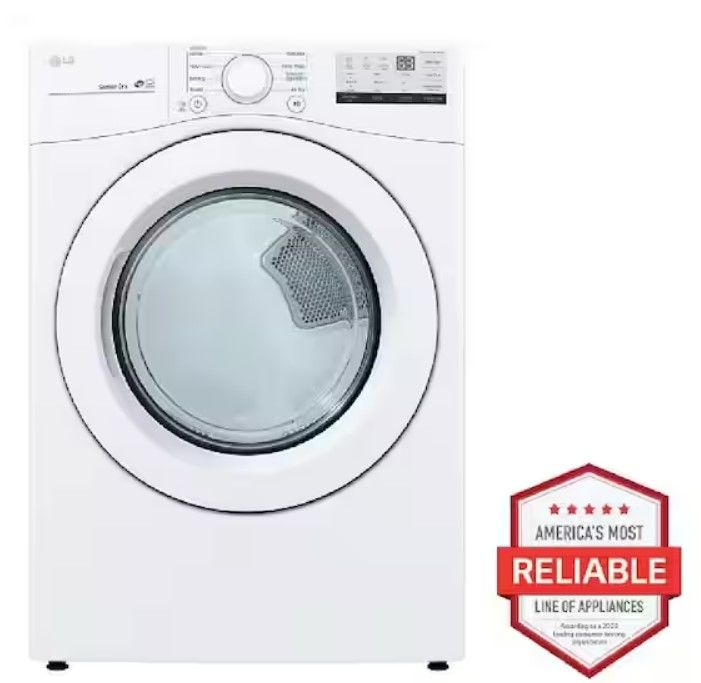 Photo 1 of LG 7.4 Cu. Ft. Vented Stackable Gas Dryer in White with Sensor Dry