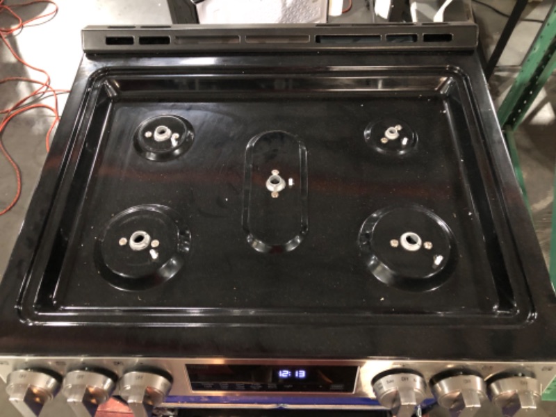 Photo 1 of LG 30-in 5 Burners 5.8-cu ft Self-cleaning Air Fry Convection Oven Slide-in Smart Gas Range (Printproof Stainless Steel)