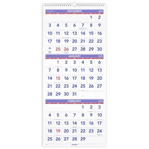 Photo 1 of 2024 at-a-GLANCE 12" X 27" Three-Month Wall Calendar (PM11-28-24