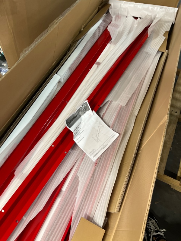 Photo 1 of 8 ft. Adjustable Height Solid Wood Top Workbench in Red for Ready to Assemble Steel Garage Storage System