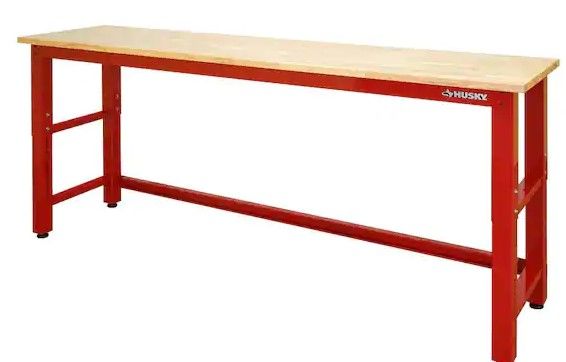 Photo 1 of 8 ft. Adjustable Height Solid Wood Top Workbench in Red for Ready to Assemble Steel Garage Storage System