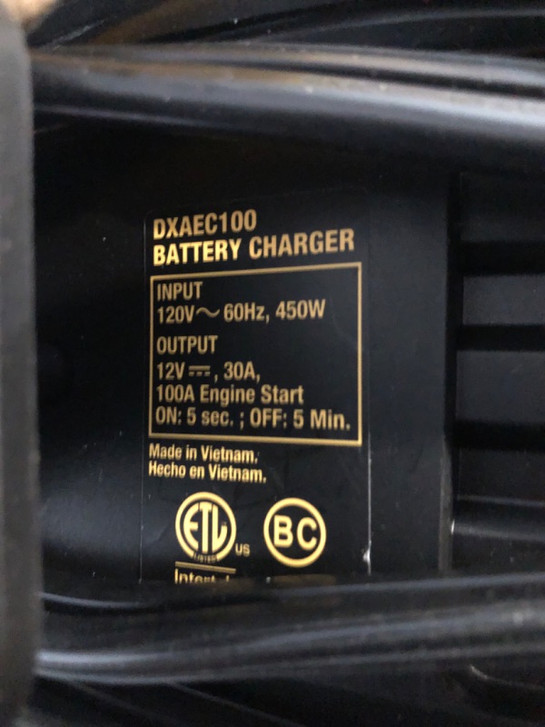 Photo 5 of *PARTS ONLY DOES NOT FUNCTION*
DEWALT DXAEC100 Professional 30-Amp Battery Charger and 3-Amp Maintainer, Yellow