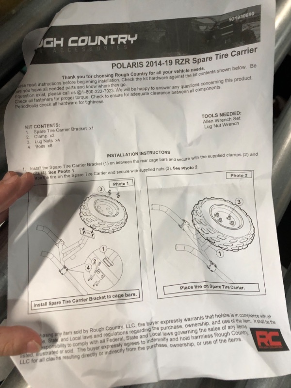 Photo 4 of Rough Country Spare Tire Carrier for 2014-2022 Polaris RZR XP 1000-93069