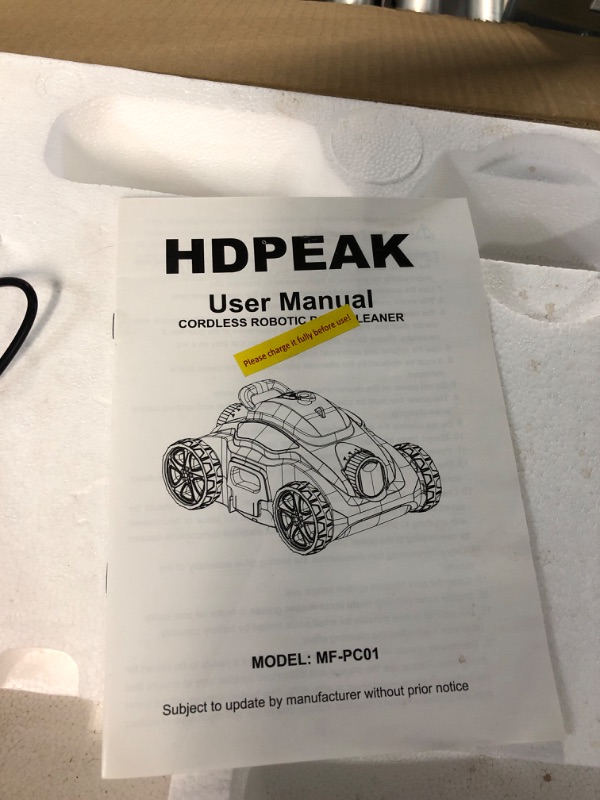 Photo 4 of **SEE NOTES**Cordless Robotic Pool Cleaner, HDPEAK Pool Vacuum Lasts 110 Mins, Auto-Parking, Rechargeable, Automatic Cordless Pool Vacuum Ideal for Above/In-Ground Pools Up to 50 feet, Grey