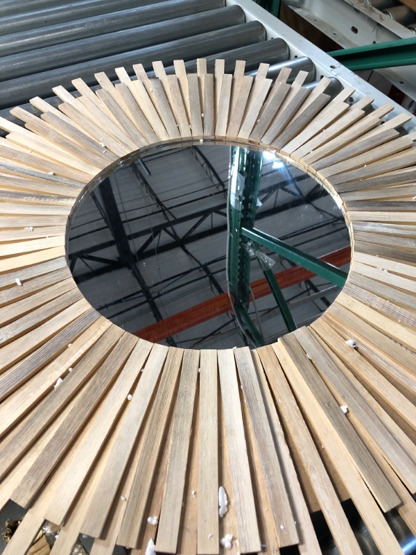 Photo 3 of **DAMAGE**WHW Whole House Worlds Large Modern Sunburst Wall Mirror, Bamboo Slats Frame, Brilliant Inset Glass, 35.5 Inches Diameter, Home Decor, 29.5 D x 1.25 H inches, 6.5 lbs