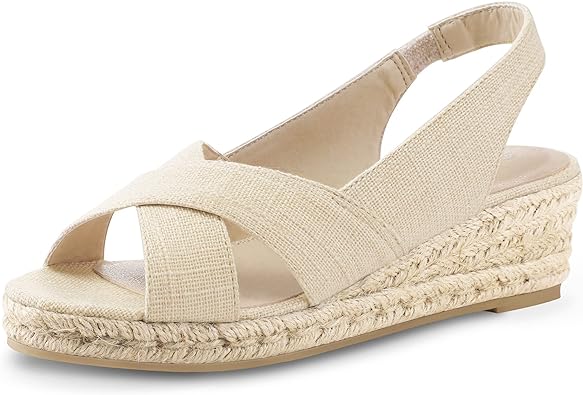 Photo 1 of mysoft Women's Espadrille Wedge Sandals Platform Slingback Criss Cross Beige 9
