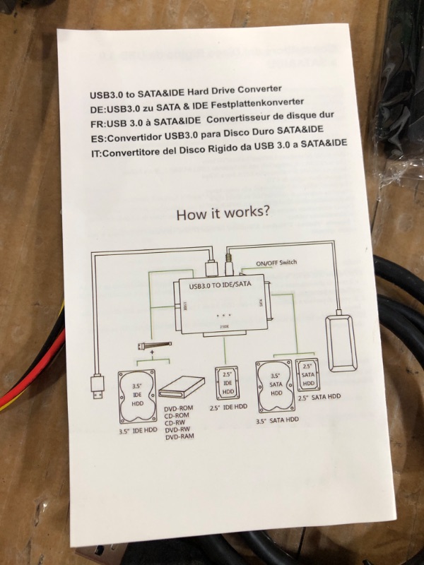 Photo 6 of EYOOLD SATA/IDE USB 3.0 to Adapter, External Hard Drive Reader Ultra Recovery Converter Compatible with 2.5/3.5in HDD/SSD DVD Optical Drive