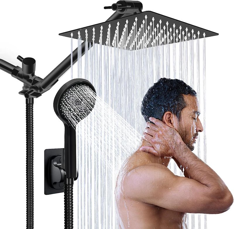 Photo 1 of *minor damage* 
Shower Head,8”Rain Shower Head with Handheld Spray Combo with 11'' Angle Adjustable Extension Arm/Flow Regulator, Matte Black
