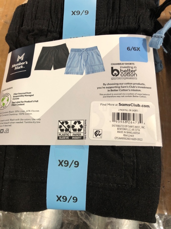 Photo 1 of Member's Mark Girl's 2-Pack Elastic Waistband Pull-On Shorts 6 Black/Chambray, pack of 2
