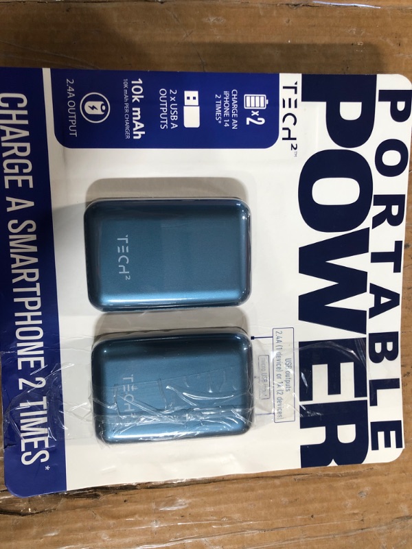 Photo 2 of Tech Squared10K mAh Power Bank with USB-A Outputs, pack of 2, blue