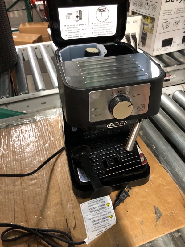 Photo 3 of **FOR PARTS ONLY** De'Longhi Stilosa Manual Espresso Machine, Latte & Cappuccino Maker, 15 Bar Pump Pressure + Manual Milk Frother Steam Wand, Black / Stainless, EC260BK