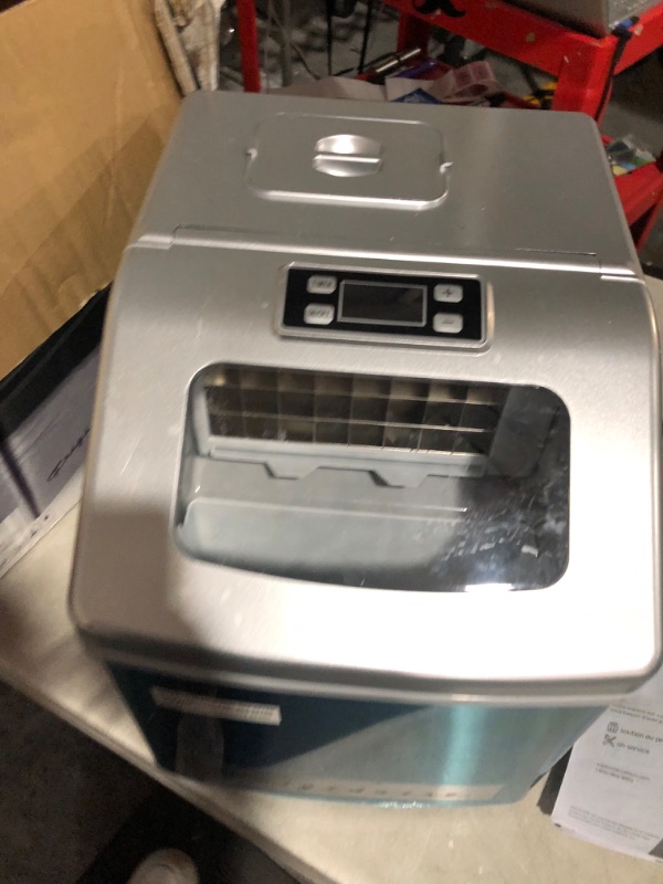 Photo 2 of (USED AND FOR PARTS ONLY) Frigidaire 40 lbs Countertop Clear Square Ice Maker - Stainless Steel