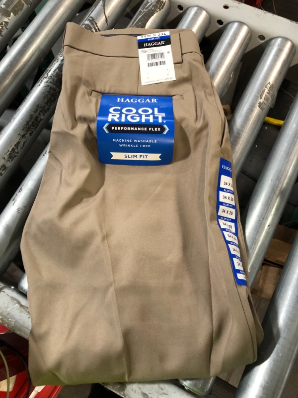 Photo 1 of HAGGAR Cool Right Performance Flex Slim Fit Flat Front Pant 34X29 **LOOK BRAND NEW**