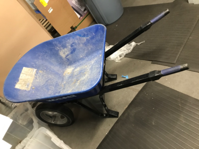 Photo 4 of ***WHEEL DAMAGED - SEE NOTES***
Kobalt Steel Wheelbarrow with Flat Free Tire - Blue - 7 Cu ft - Each