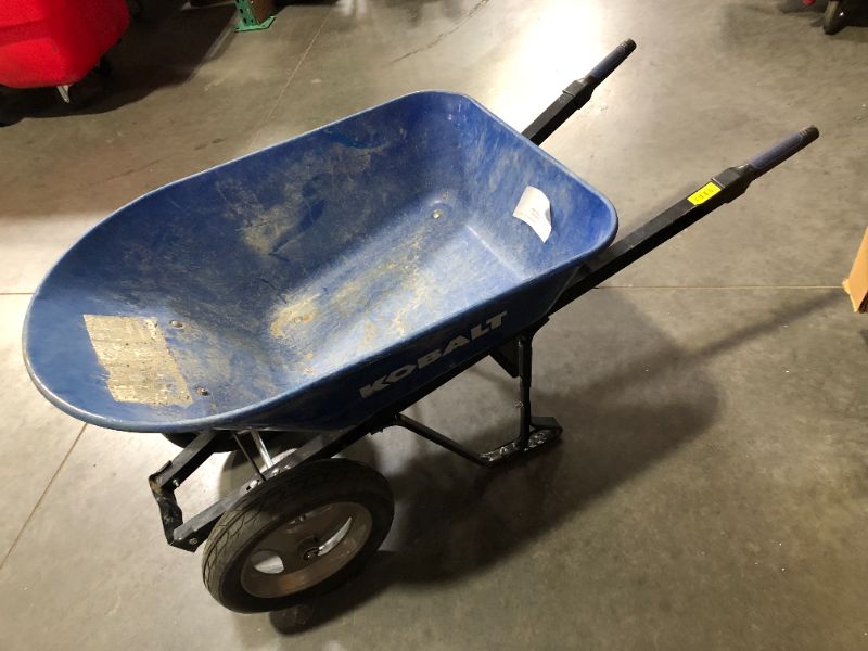 Photo 6 of ***WHEEL DAMAGED - SEE NOTES***
Kobalt Steel Wheelbarrow with Flat Free Tire - Blue - 7 Cu ft - Each