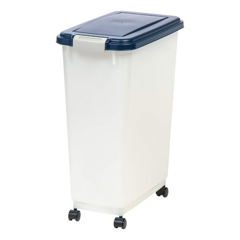 Photo 1 of **MISSING WHEELS** IRIS USA 47Qt./35Lbs. WeatherPro Pet Food Storage Container, BPA Free, Navy/Pearl 33 Lbs - 47 Qt