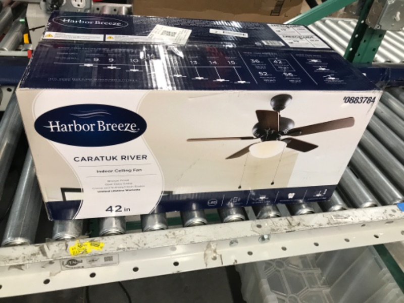 Photo 2 of (USED AND MISSING GLASS AND REMOTE) Harbor Breeze Caratuk River 42-in Oil Rubbed Bronze Indoor Ceiling Fan with Light Kit