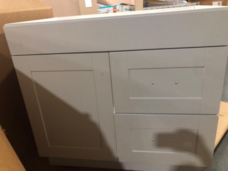 Photo 1 of **MISSING KNOB ON LARGE DOOR** Project Source 36-in Gray Bathroom Vanity Base Cabinet without Top