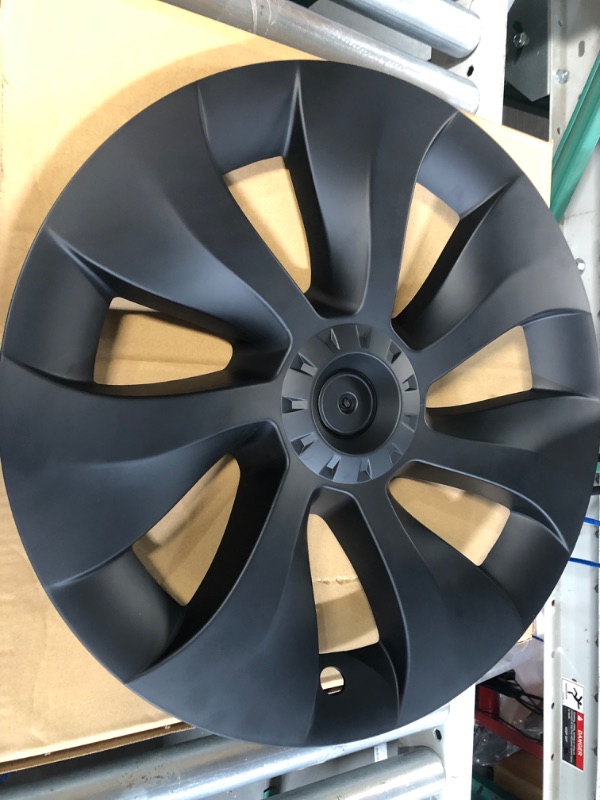 Photo 2 of **MISSING ONE AXLE CAP** BASENOR 2023-2020 Tesla Model Y Hubcaps 19 Inch Wheel Covers Gemini Wheel Hub Caps Matte Black OEM Rim Protectors Replacement Hub Caps for Model Y Exterior Accessories Set of 4 Model Y 19'' Cyclone