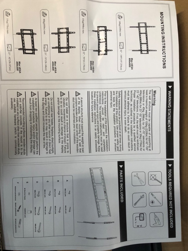 Photo 4 of **USED BUT APPEARS NEW** Gibbon Mounts Fixed TV Wall Mounts- Low Profile TV Bracket Mounts for Most 42-100" LED/LCD Flat Screen TVs, 0.63''Ultra Slim, Max.VESA 800X600, Up to 220lbs Capacity VESA:800x600mm