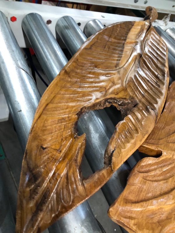 Photo 1 of **SEE NOTES** Deco 79 Teak Wood Bird Handmade Carved Feather Wall Decor, Set of 3 7"W, 27"H, Brown