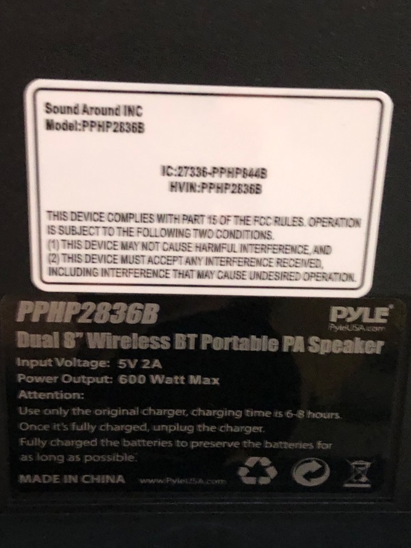 Photo 6 of Pyle Bluetooth PA Speaker System - 600W Rechargeable Outdoor Bluetooth Speaker Portable PA System w/ Dual 8” Subwoofer 1” Tweeter, Microphone In, Party Lights, USB, Radio, Remote - Pyle PPHP2836B Speaker System Speaker System