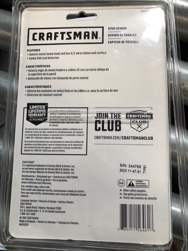 Photo 4 of **MISSING 2x AA BATTERIES** CRAFTSMAN Stud Finder, 1-1/2-Inch Depth, AC Detection (CMHT77621)