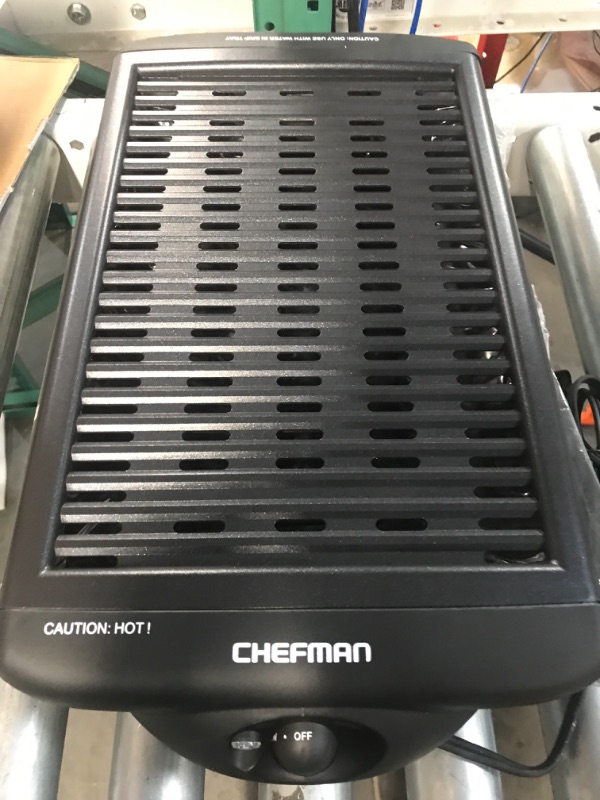 Photo 2 of **USED BUT APPEARS NEW** Chefman Electric Smokeless Indoor Grill w/Non-Stick Cooking Surface & Adjustable Temperature Knob from Warm to Sear for Customized BBQing, Dishwasher Safe Removable Water Tray, Black