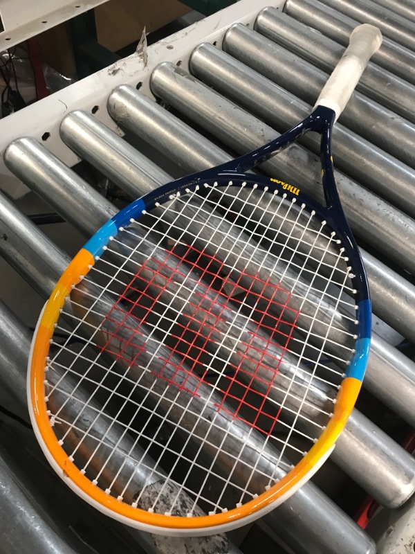 Photo 3 of **HANDLE DIRTY FROM USE** WILSON Adult Recreational Tennis Rackets Grip Size 3 - 4 3/8" Blue/Orange