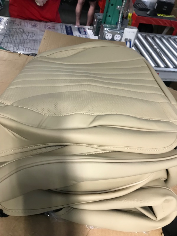 Photo 2 of FEELON 2 Pieces LB Front Car Seat Covers, Waterproof Nappa Leather Front Car Seat Protectors with Headrests, Universal Auto Interior Fit for Sedans SUV Pick-up Truck, Beige