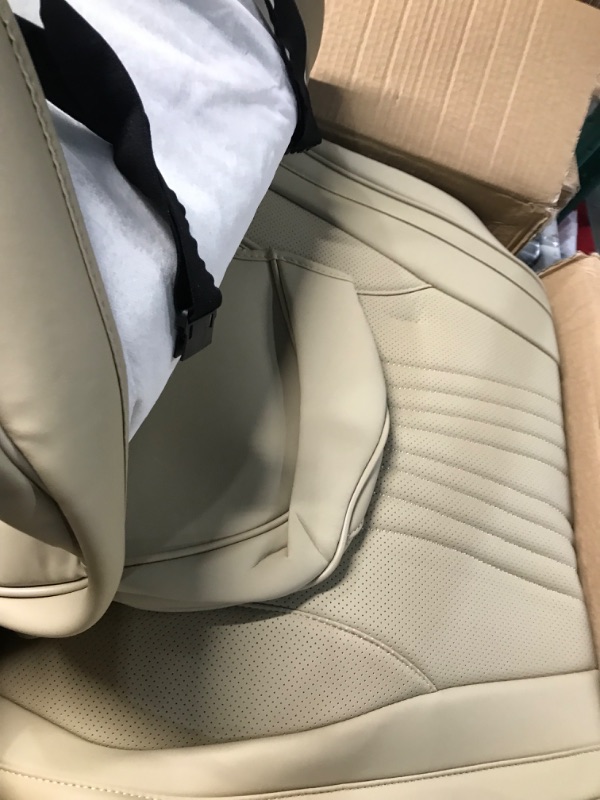 Photo 4 of FEELON 2 Pieces LB Front Car Seat Covers, Waterproof Nappa Leather Front Car Seat Protectors with Headrests, Universal Auto Interior Fit for Sedans SUV Pick-up Truck, Beige