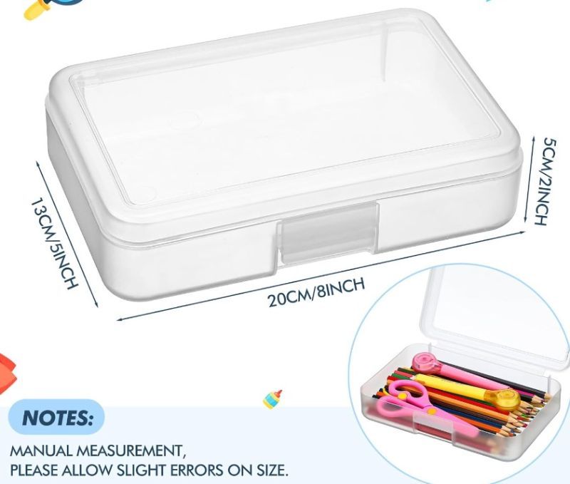Photo 1 of (6x) Honoson Hard Plastic Pencil Case Bulk Clear Pencil Box Utility Crayon Storage Box Multi Purpose Organizer for Pens Pencils Office Supplies 8 x 5 x 2 In (White)