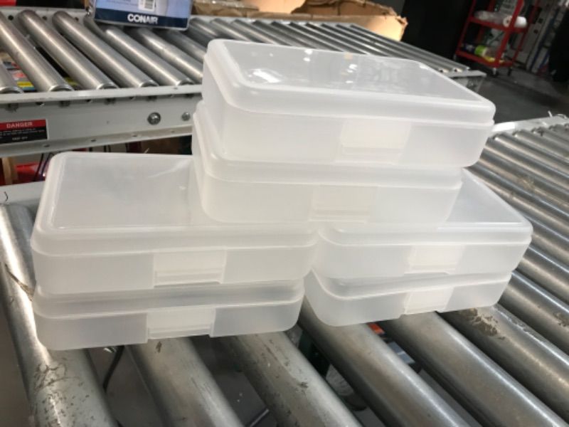 Photo 1 of (6x) Honoson Hard Plastic Pencil Case Bulk Clear Pencil Box Utility Crayon Storage Box Multi Purpose Organizer for Pens Pencils Office Supplies 8 x 5 x 2 In (White)