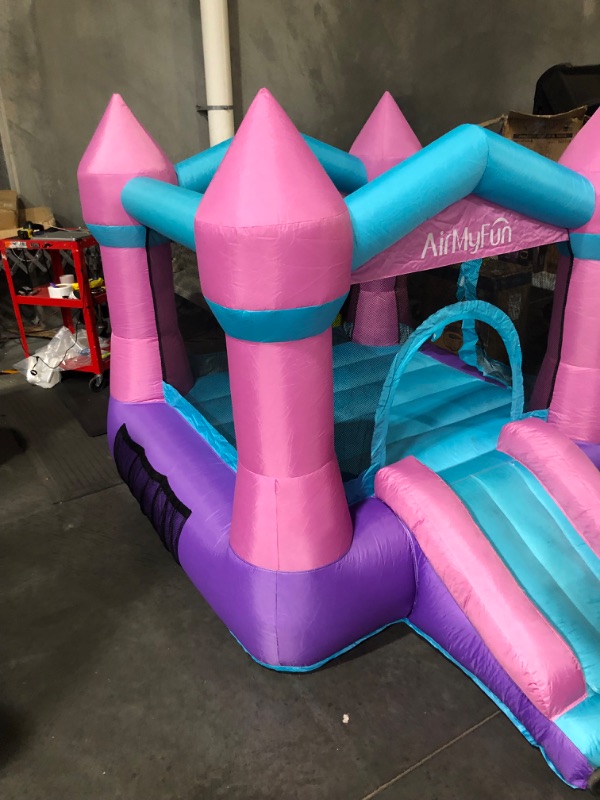 Photo 9 of AirMyFun Kids Bounce House with Blower, Inflatable Bouncy Jumping Castle with Slide, Indoor/Outdoor Pink Bouncer House with Double Sewn Beams, 82011B 82011B, Pink + Purple