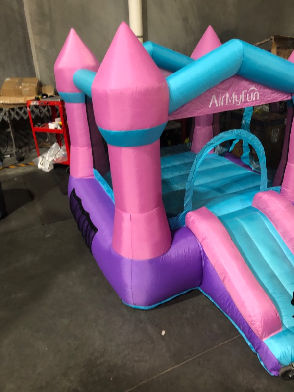 Photo 6 of AirMyFun Kids Bounce House with Blower, Inflatable Bouncy Jumping Castle with Slide, Indoor/Outdoor Pink Bouncer House with Double Sewn Beams, 82011B 82011B, Pink + Purple