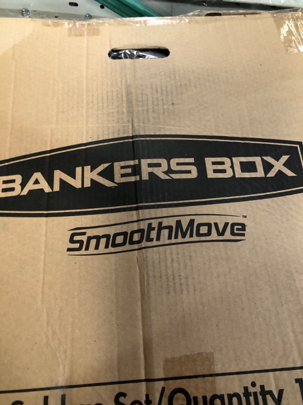 Photo 2 of Bankers Box SmoothMove Classic Small Moving Boxes, 5 Pack, Tape-Free Assembly, Easy Carry Handles, 10" x 12" x 15"