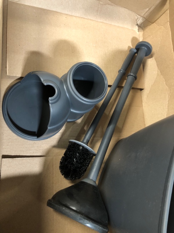 Photo 3 of **USED** mDesign Modern Toilet Bowl Scrubber Brush, Plunger, and Oval Wastebasket Combo Bronze