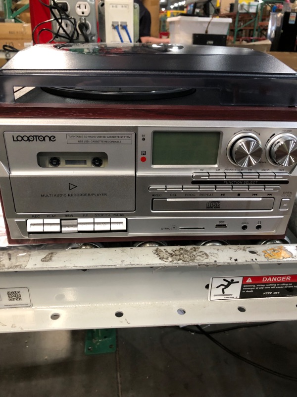 Photo 6 of *SEE NOTES* LoopTone Vinyl Record Player 9 in 1 3 Speed Bluetooth Vintage Turntable CD Cassette Player AM/FM Radio USB Recorder Aux-in RCA Line-Out