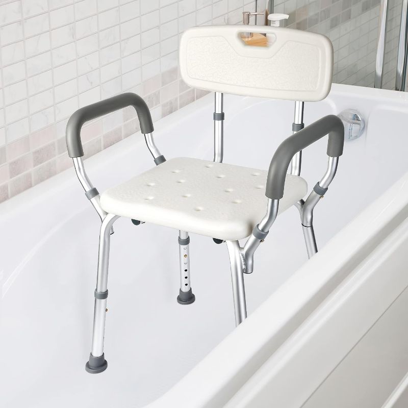 Photo 1 of (stock photo for sample only) - Shower Chair Seat for Senior up to 350lb Capacity with Padded Armrests for Bathtub Slip Resistant 