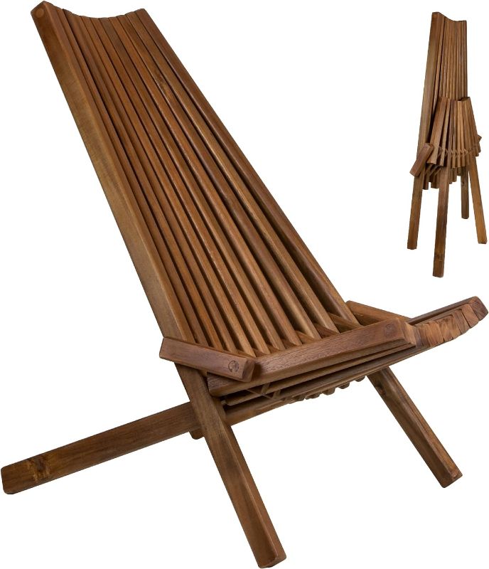 Photo 1 of ***PARTS ONLY, LEG BROKEN, NON-FUNCTIONAL** CleverMade Tamarack Folding Wooden Outdoor Chairs & CleverMade Tamarack Chair Covers to Protect from Elements Assembled Cinnamon 