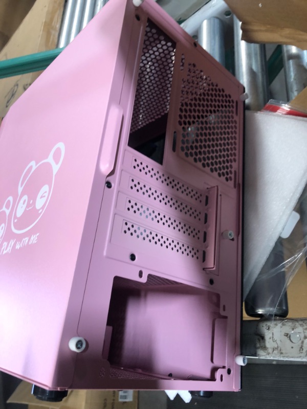 Photo 4 of SZD OMG Micro-ATX Tower PC Gaming Case with Magnetic Design Dust Filter, Tempered Glass Side Panel, (Pink)